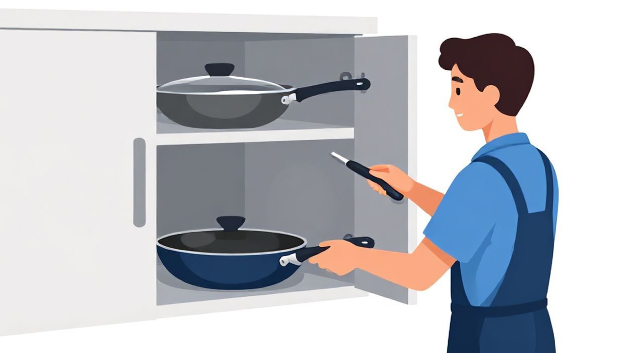Как разместить сковородки на кухне в шкафу
