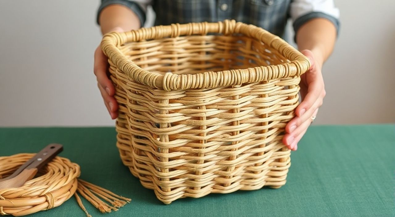 Как сплести квадратное кашпо из ротанга