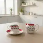 Пара кофейная, коллекция «Перья на красном» Хохлома