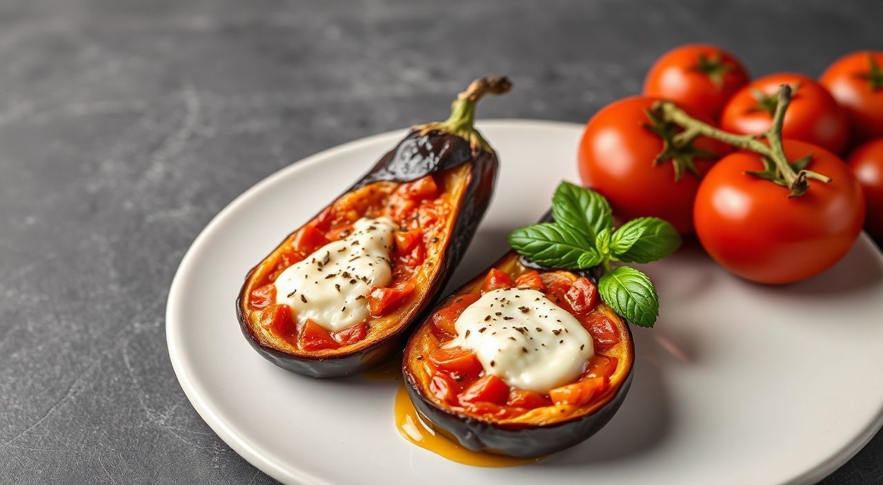 Баклажаны, запечённые с помидорами и сыром