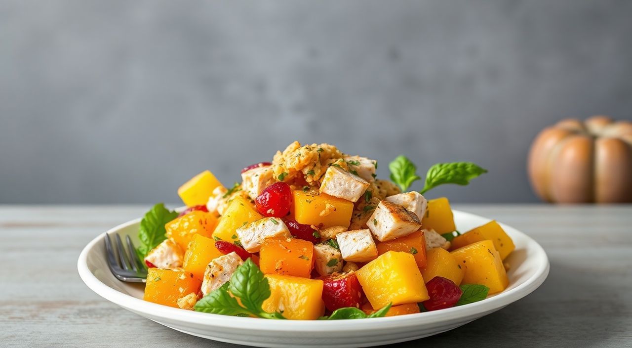 Рецепт тыквенного салата с курицей и ананасом