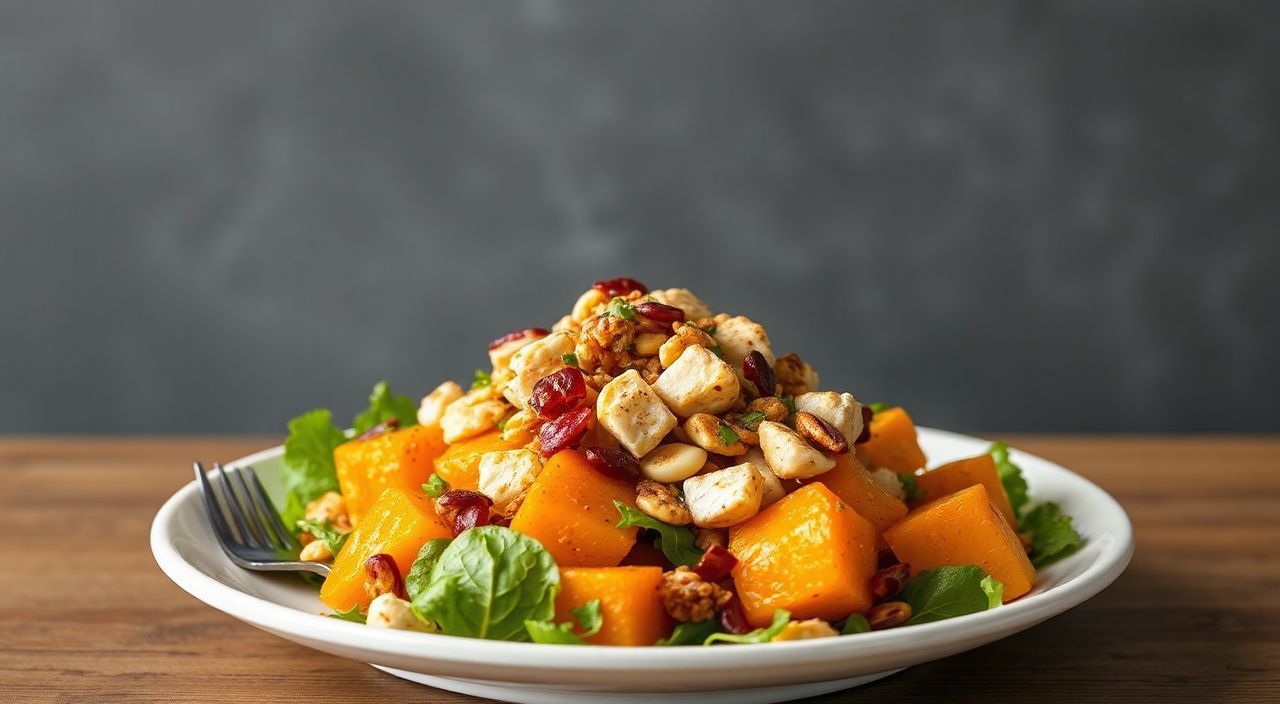 Рецепт тыквенного салата с курицей и орехами