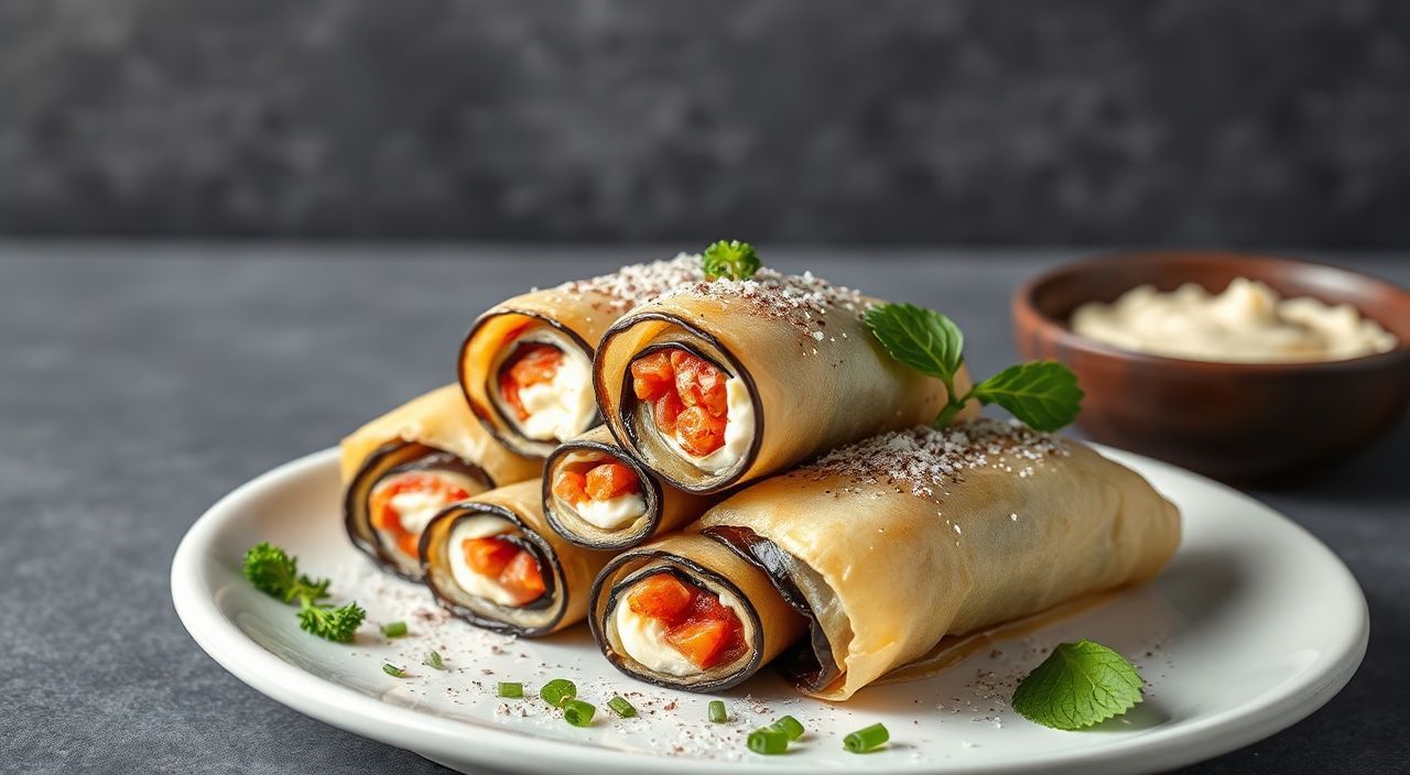Роллы из баклажанов с творожным сыром