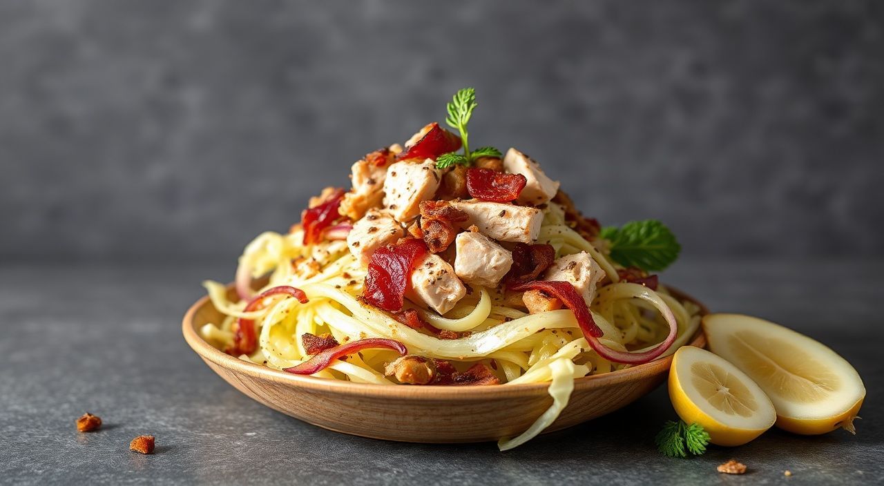 Салат из капусты с курицей и беконом: жирный