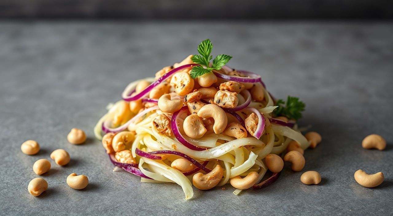 Салат из капусты с курицей и кешью: экзотический орех