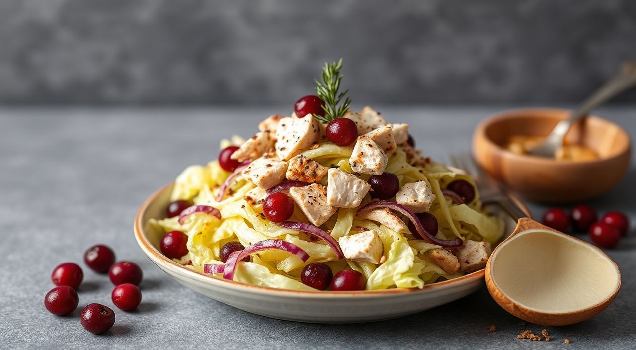 Салат из капусты с курицей и клюквой: праздничный вариант