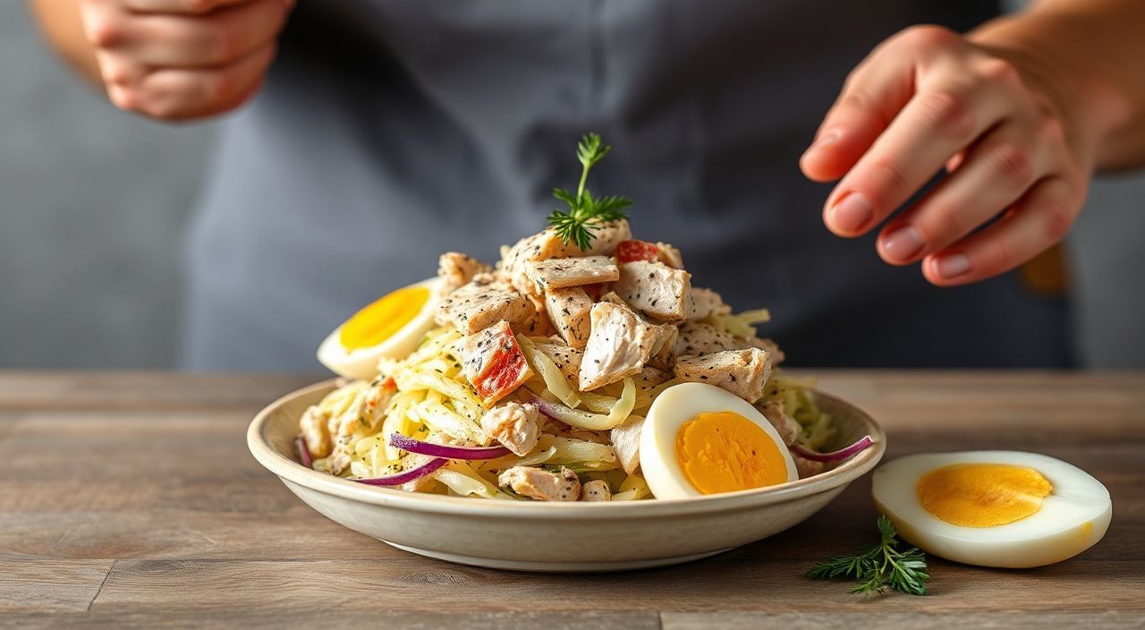 Салат из капусты с курицей и яйцом: традиционный